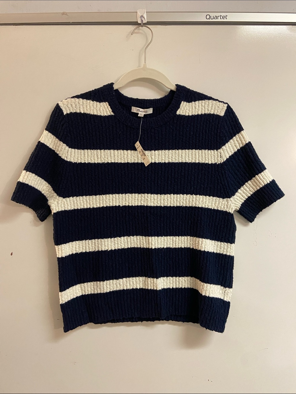 NWT Madewell Navy and White Ribbed Short-Sleeve Sweater